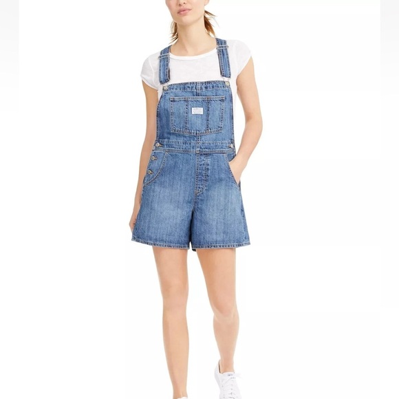 Levi’s Strauss Vintage Cotton Red Tab Denim Shortalls Medium - Picture 2 of 7